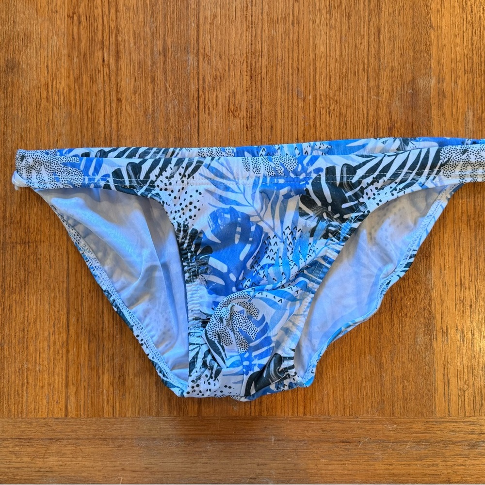 Blue and Black Tropical Print Swim Brief